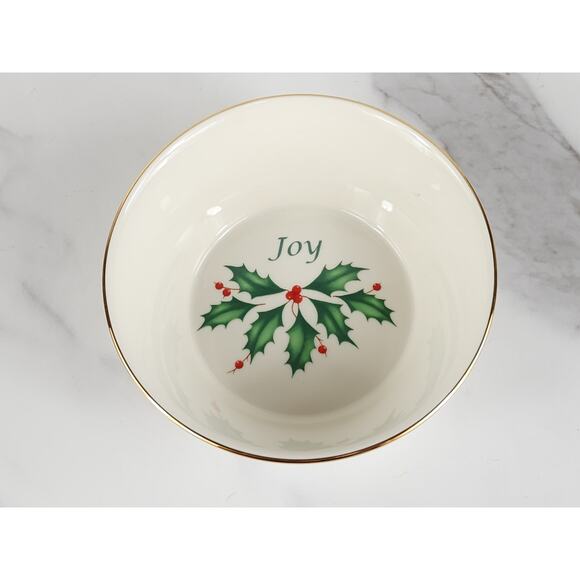Lenox Holiday Round Joy Dish Serving Bowl 4 1/2" Gold Trim 20s New w/ Box Vtg - Picture 2 of 12